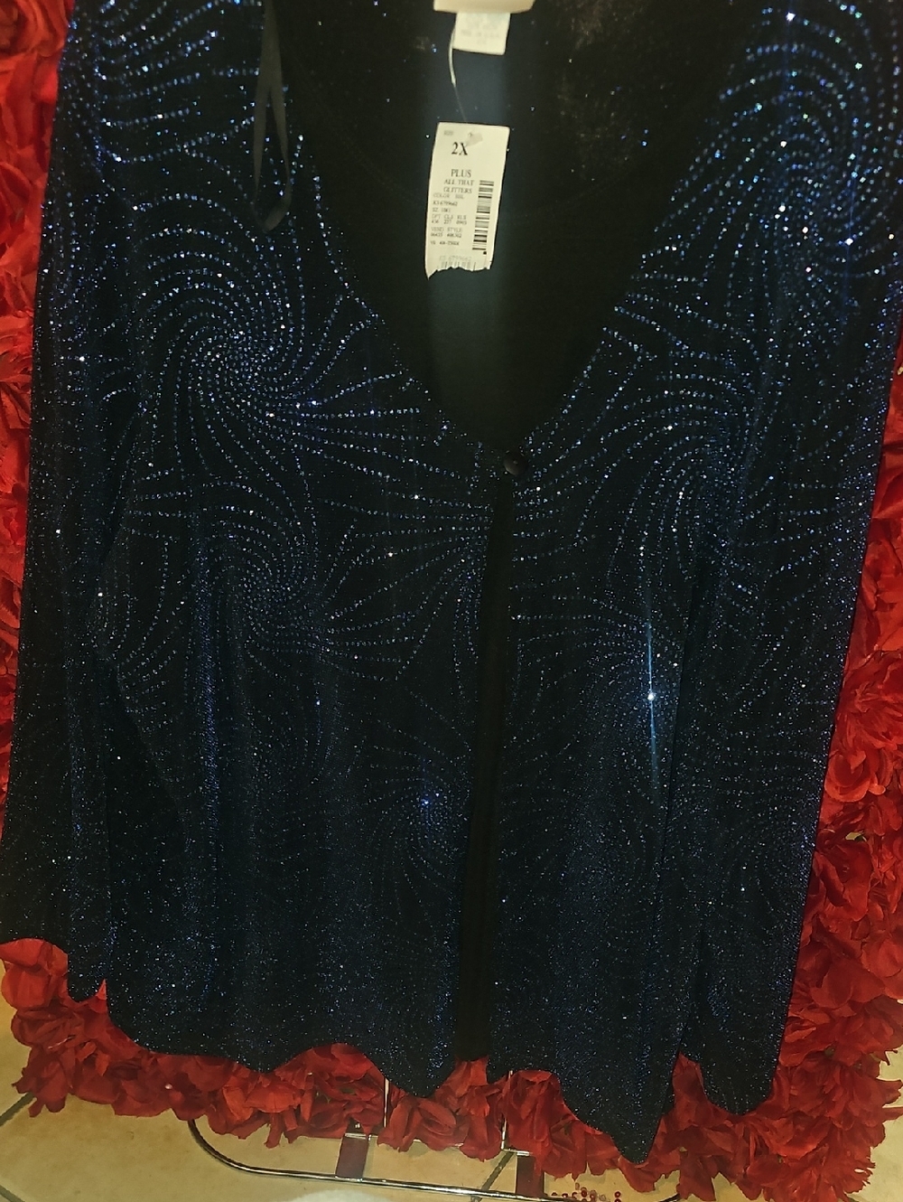 Fashion Bug NWT Women's Black/Blue Sparkle Cardigan Blouse Size 2X